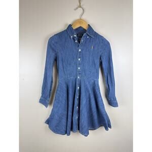 Polo Ralph Lauren Denim Shirt Dress Girls Size 10 Button Up Blue Fit Flare